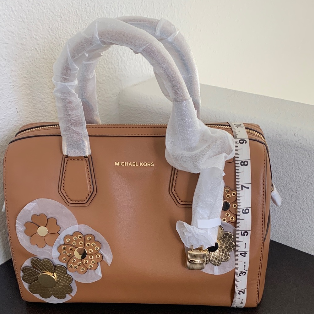 Michael Kors Brown Satchel with Gold Floral Details - Picture 2 of 16